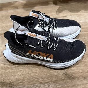 Hoka Black and White Sneakers with rose gold Detail